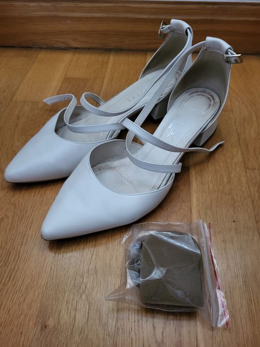 Czółenka ślubne na 4 cm obcasie - KOTYL 9917 ECRU PERŁOWE