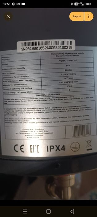 Podgrzewacz 80l wifi