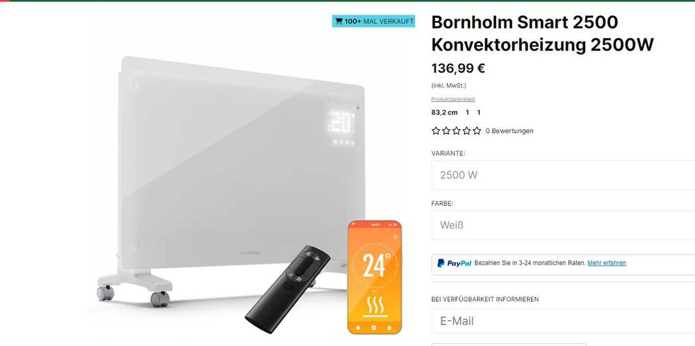 Електричний  обігрівач конвектор KLARSTEIN Bornholm Smart 1500-2500 Вт