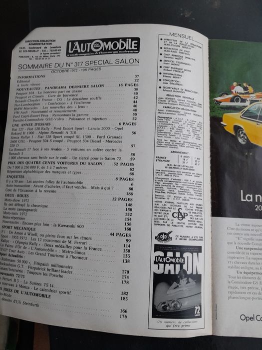 Revista francesa L'automobile  numero 317 de outubro de 1972.