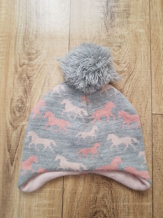 Czapka H&M zimowa rękawiczki koniki 86 92 pompon konie