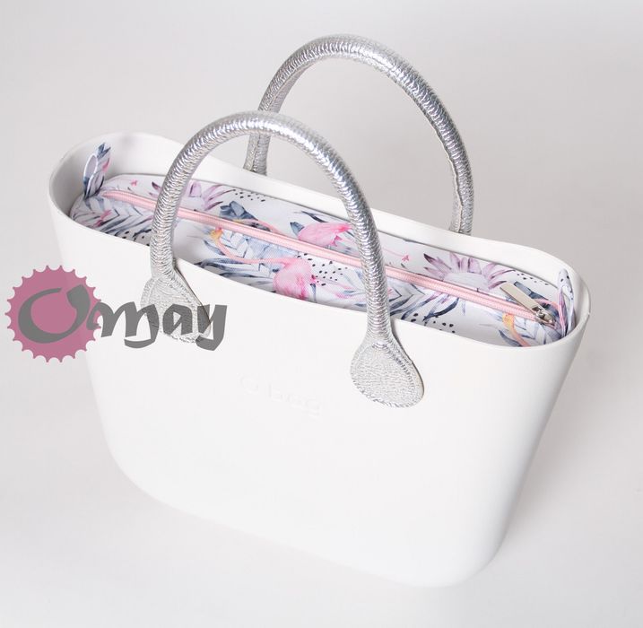 organizer OBAG MINI flamingi kwiaty pudrowy róż 2 kieszenie wkład OMAY