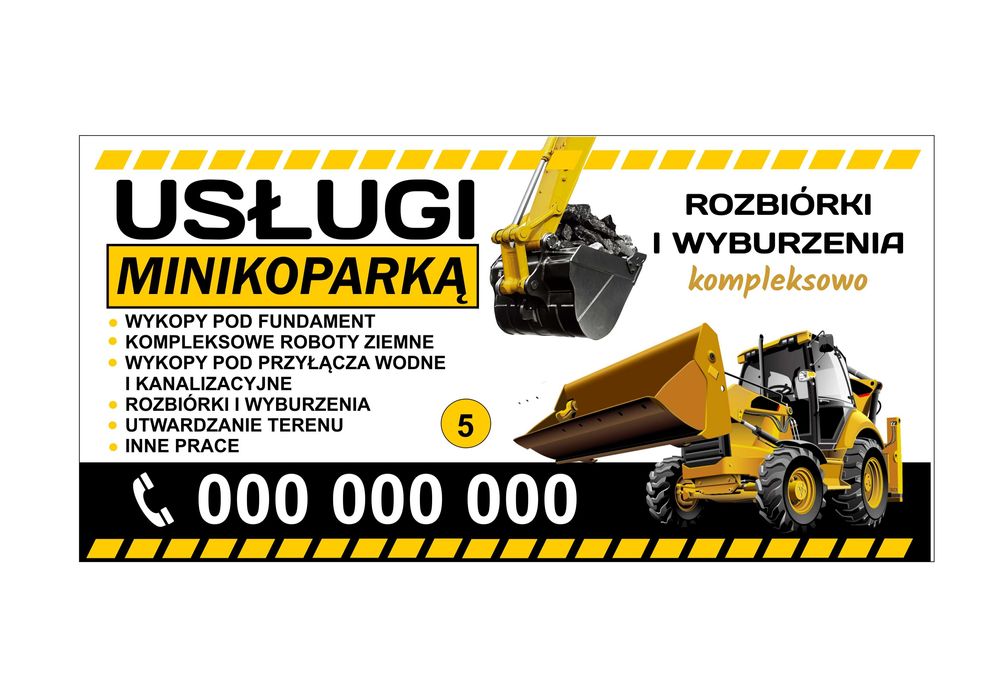 Baner reklamowy firmowe gotowe wzory usługi koparko-ładowarką