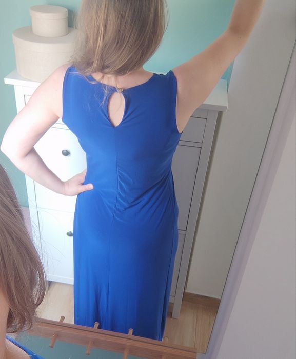 Elegancka ciemnoniebieska sukienka maxi L 40 XL 42  wesele impreza