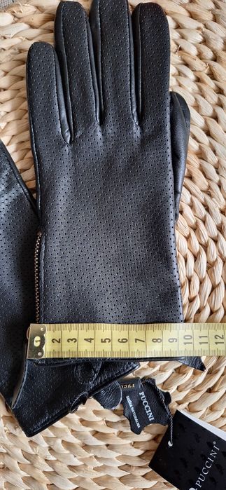 Nowe czarne skórzane rękawiczki Puccini rozmiar 7.5 na prezent