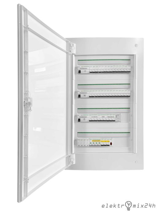 Rozdzielnica elektryczna podtynkowa, wyposażona 4x18 modułów Schneider