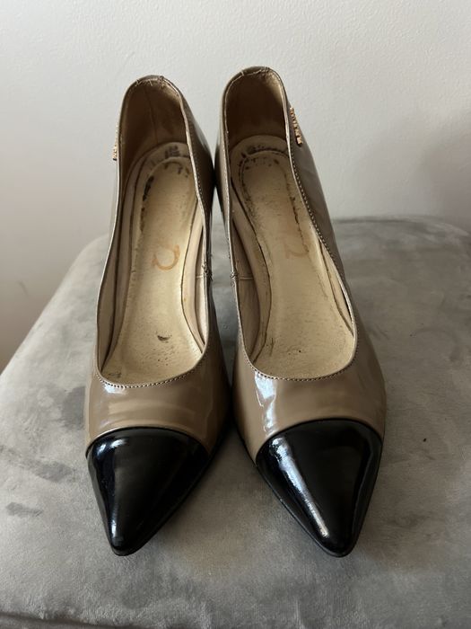 Czarno beżowe skórzane szpilki DSStudio roz. 39