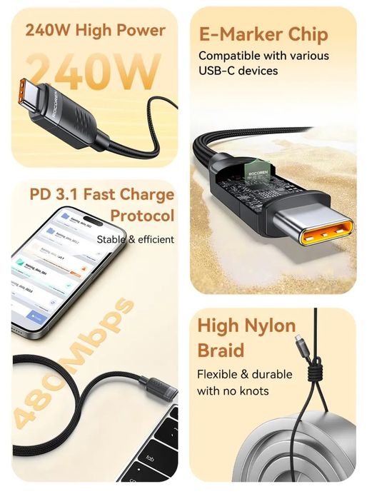 Кабель type-c-tupe-c 60W та 240W