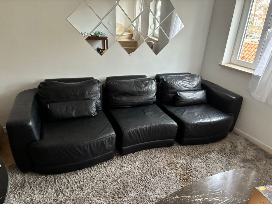 Sofá preto pele modular