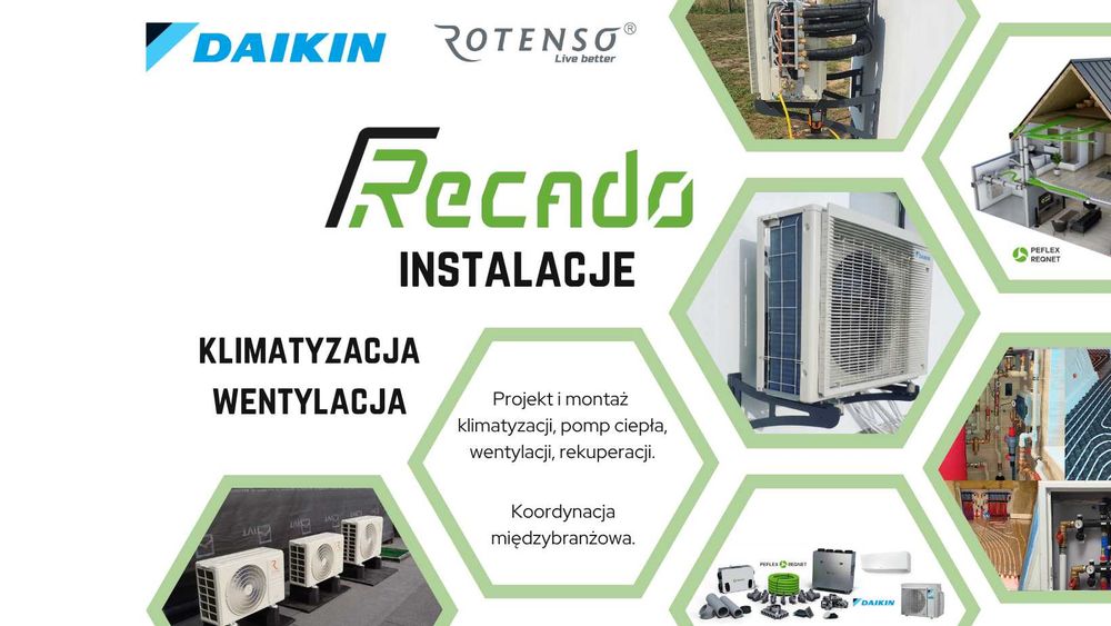 Klimatyzacja, pompy ciepła - Daikin, Rotenso - Projekt, Dostawa, Montaż klimatyzacji dla domów i firm.