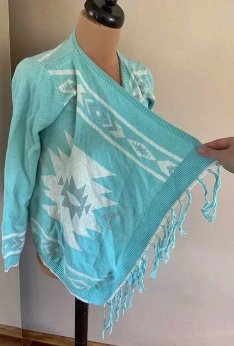 Nowy fisbone sweter frędzle narzutka angora wzory aztec m l 38 40