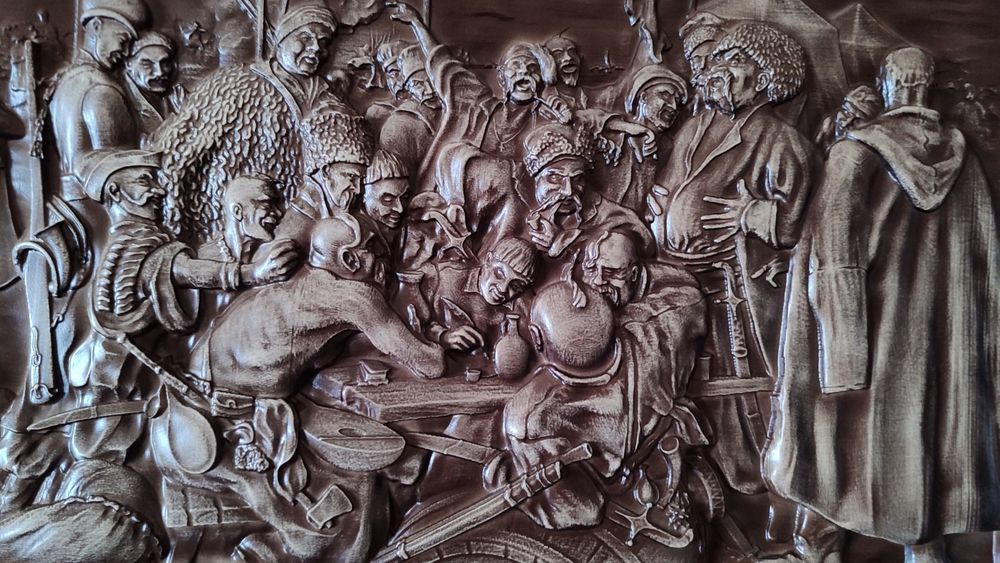 Різьблена картина з дерева Козаки пишуть листа, подарунок