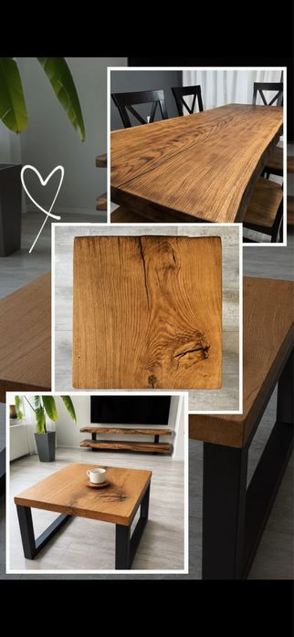 Stół dębowy loft 171 cm | Lity dąb | Live Edge | Ręcznie wykonany