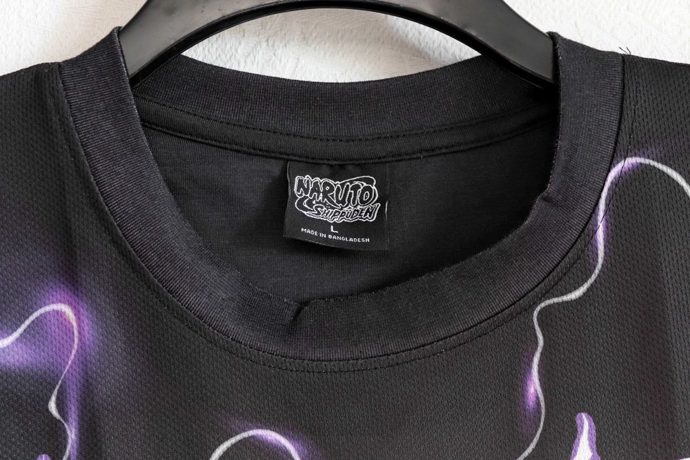 Чоловіча футболка чорна аніме Наруто Саске Naruto двостороння L