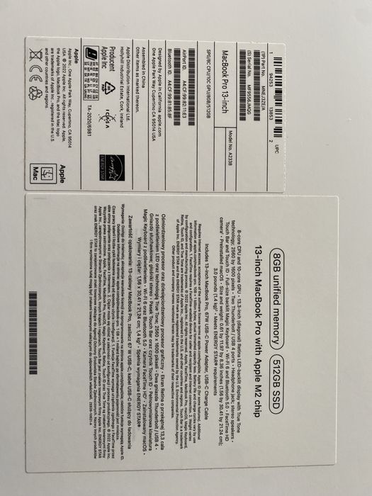 Macbook pro 13 M2 8GB 512GB SSD