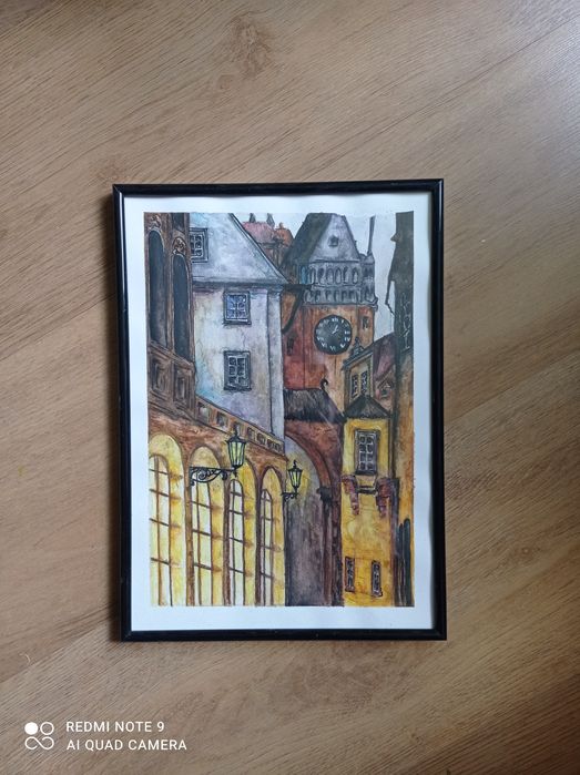 Miasto nocą - kredki akwarelowe