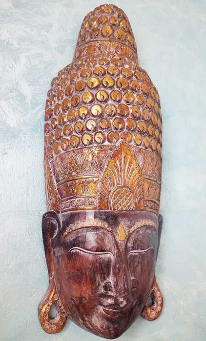Efektowna Rzeźba, Maska XXL - BUDDA - Drewno, Rękodzieło 80x30cm
