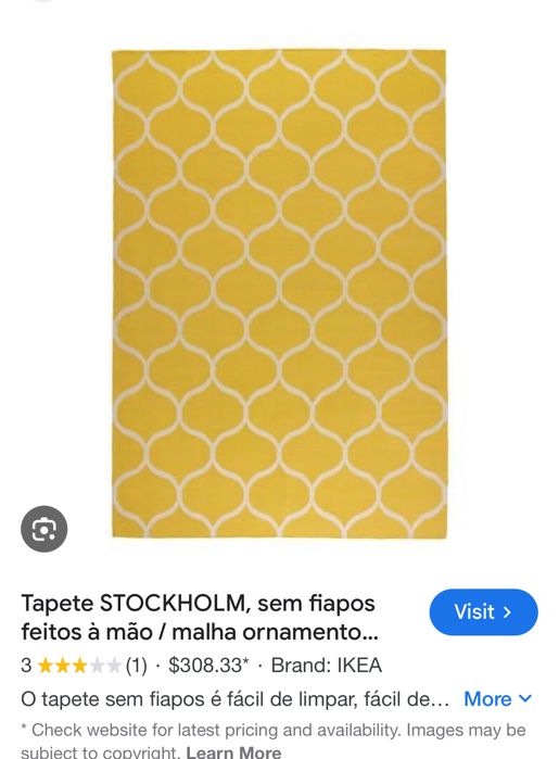 Tapete Ikea Stockholm 1,70m x 2,40m, tecelagem plana feito à mão