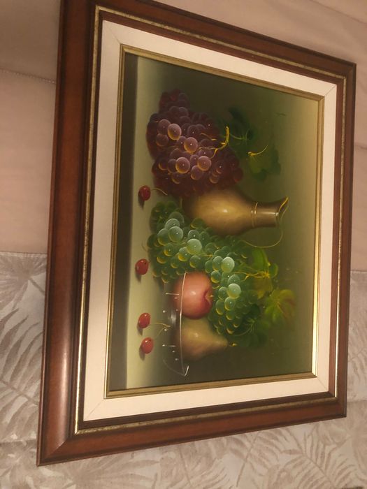 Quadro pintura a óleo moldura madeira