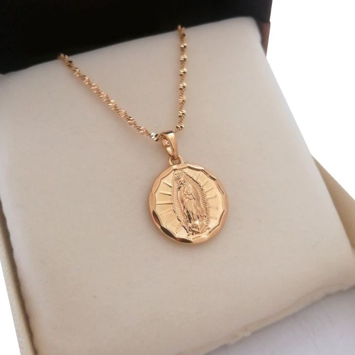 Złoty Łańcuszek Singapur + MEDALIK Matka Boska 18 KARATÓW GWARANCJA!