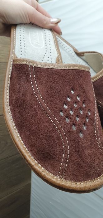 Laczki kapcie pantofle skóra naturalna skórzane brązowe góralskie 45