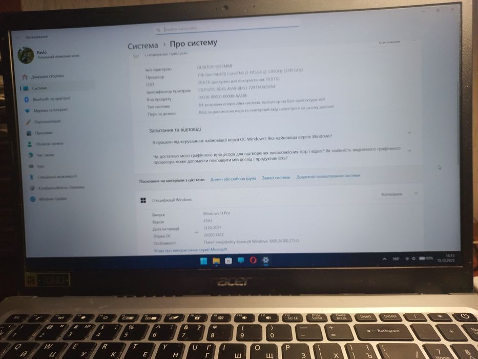 Acer Aspire 5 (A515-56G-399Y) – Intel Core i3 11-го покоління, 20 GB R