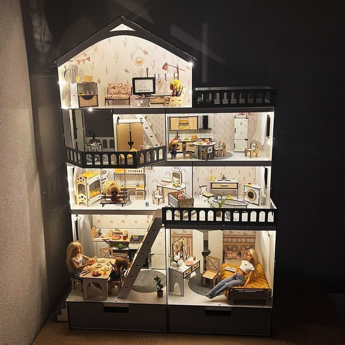 Величезний будинок для ляльок ЛОЛ Барбі з освітленням +вітальня дом