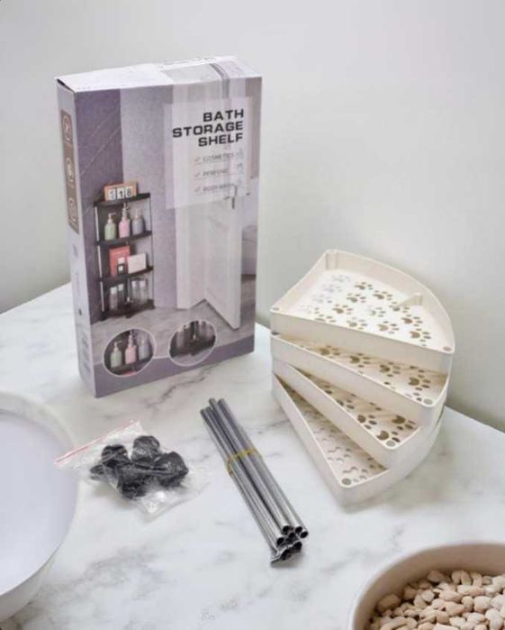 Біла кутова поличка для ванни 4 яруси 85х28х22см на колесах