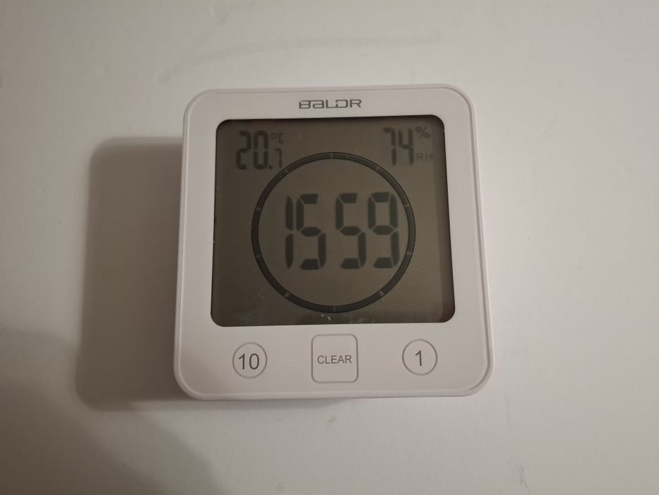 Relógio com temporizador, humidade e temperatura p/ wc duche banheira