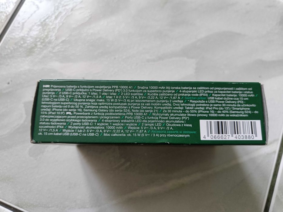 NOWY Powerbank PARKSIDE 10000 mAh PPB 10000 A1 z funkcją latarki IPX4