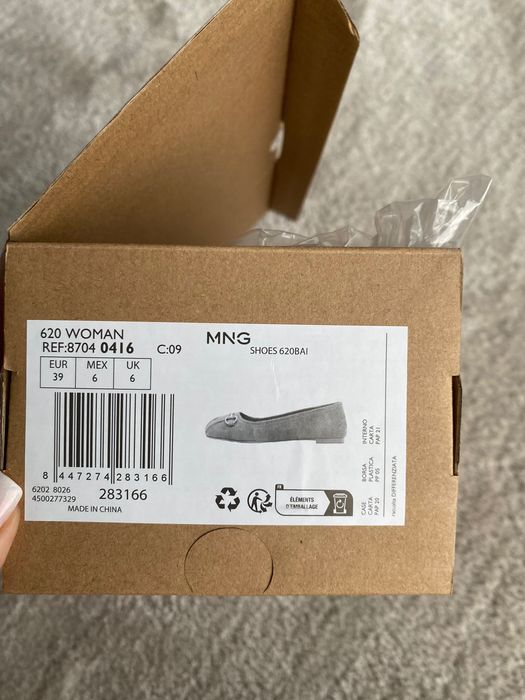 Nowe brązowe skórzane baleriny Mango 39