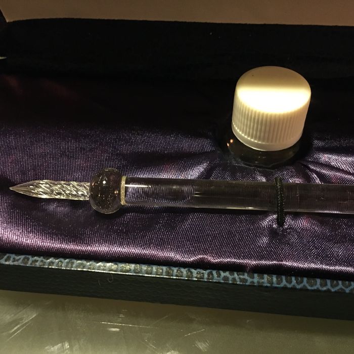 Caneta vidro tinteiro antigo