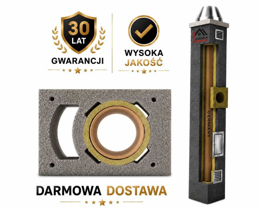 Komin systemowy ceramiczny - wysokość 8m Kw Fi 180/200 Uniwersal