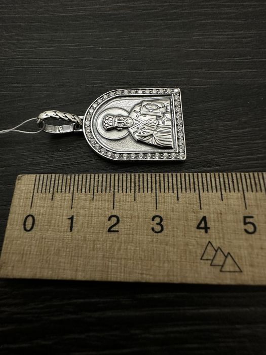 Серебряная ладанка Николай Угодник, Святой Николай и шелковый шнурок