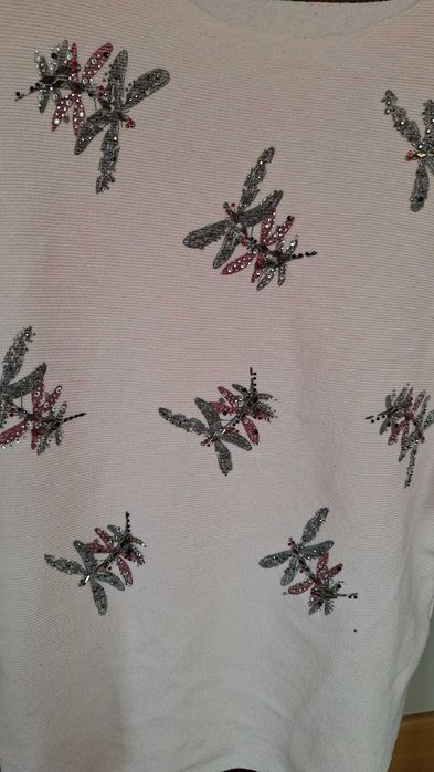 Sweter L/XL wełna merino,kaszmir ,krój nietoperz,ważki,