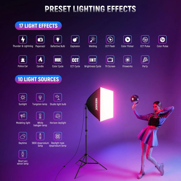 2 Kit de iluminação NEEWER NK800 RGB Softbox Lighting Kit novo