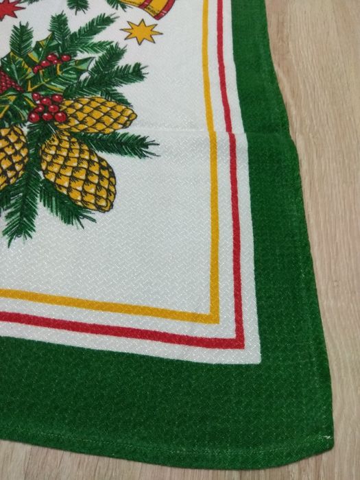 PRL Bawełniany obrus świąteczny