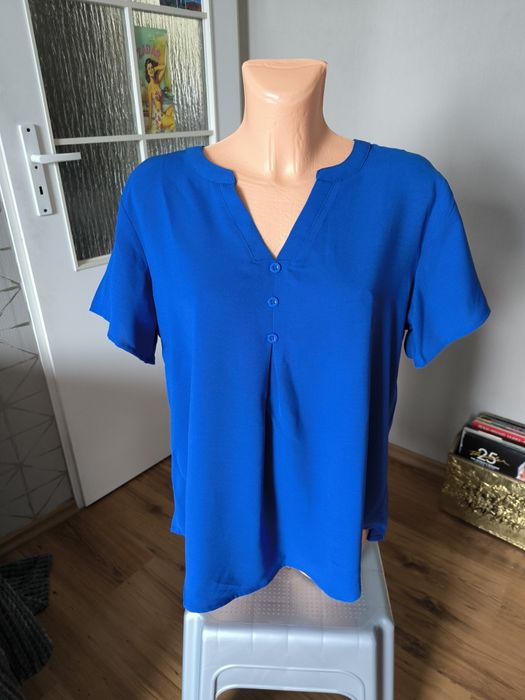 Moyabo bluzka damska XL niebieska krótki rękaw office