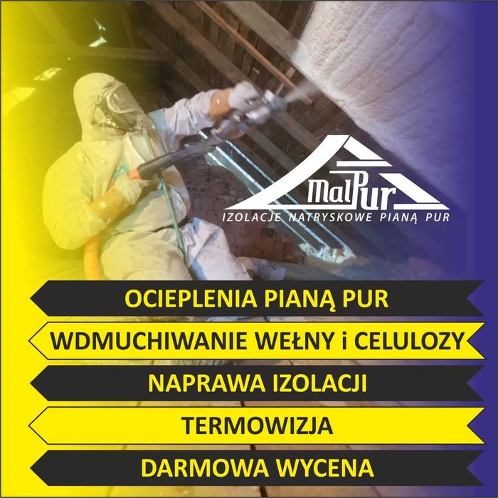 Ocieplanie piana PUR celuloza ocieplenie poddaszy izolacja domu stropu