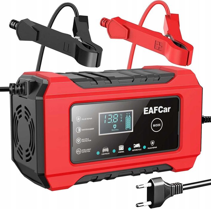 EAFCar ładowarka do akumulatorów 12V 6A automatyczna LCD AGM GEL,
