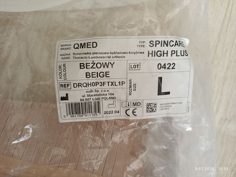 Gorset ortopedyczny QMED spincare high plus L