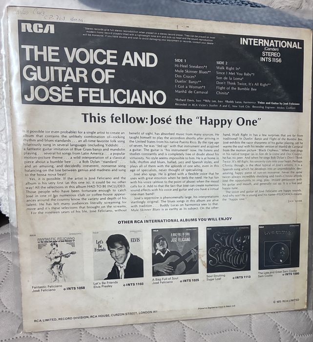 LP The Voice And Guitar Of José Feliciano 1970