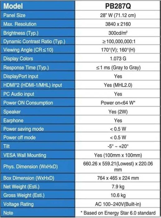 Monitor 4k Asus PB287Q