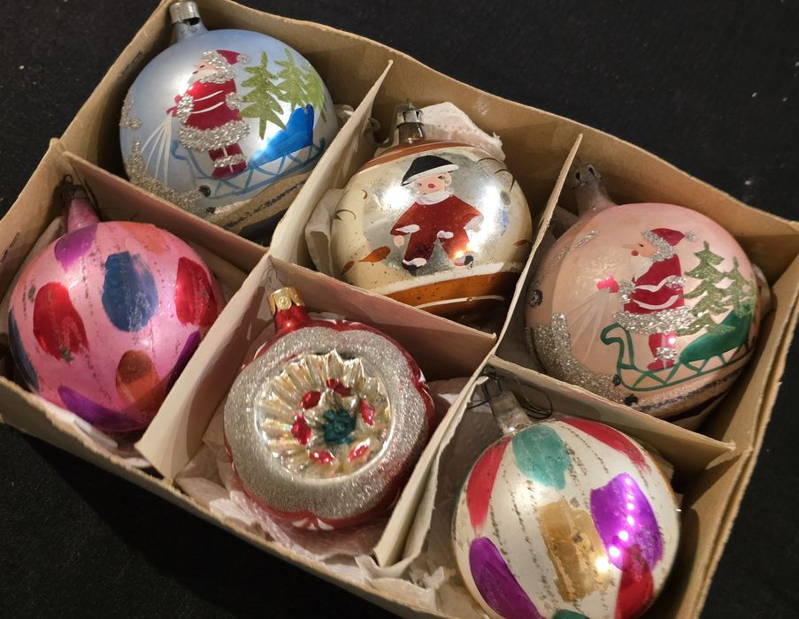 Bombki choinkowe Prl retro bańki na choinkę ozdoby mikołaj reflektorek