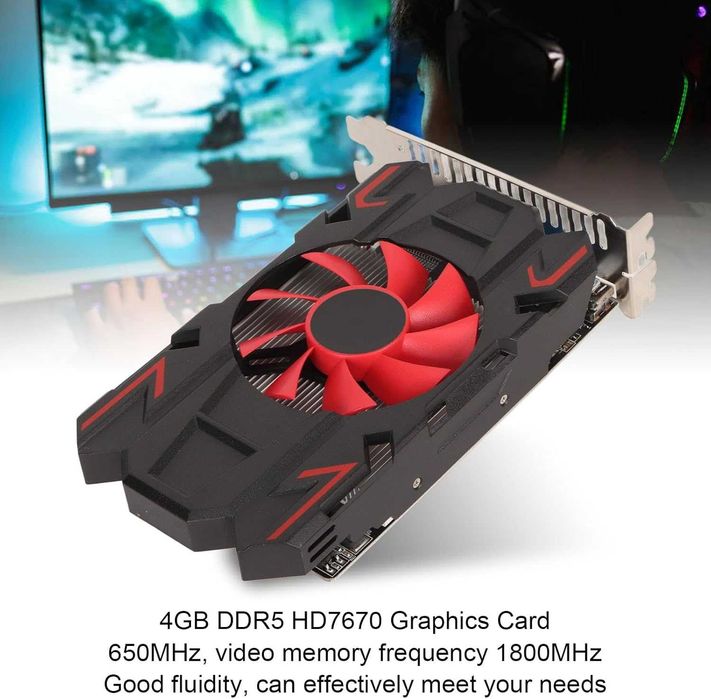 gráfica HD7670, DDR5 de 4 GB de 128 bits c/ ventilador de refrigeração