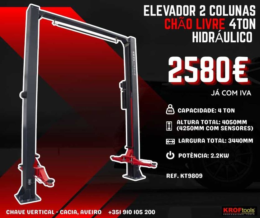 Elevador 2 Colunas Hidráulico Chão Livre 4TON 230V ou 380V Kroftools JL20