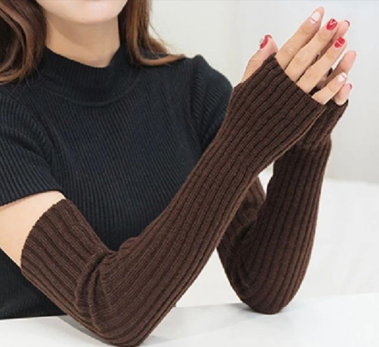 Długie mitenki ściągaczowe czekoladowe