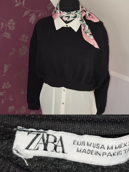 ZARA – Czarna Bluza Crop z Bawełny – Rozmiar M (EUR M / USA M / MEX 28