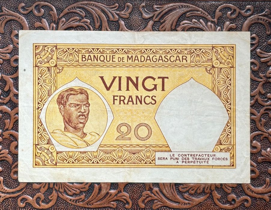 Nota de Madagascar 20 Vingt Francs de 1937 a 1947 Colónia da França