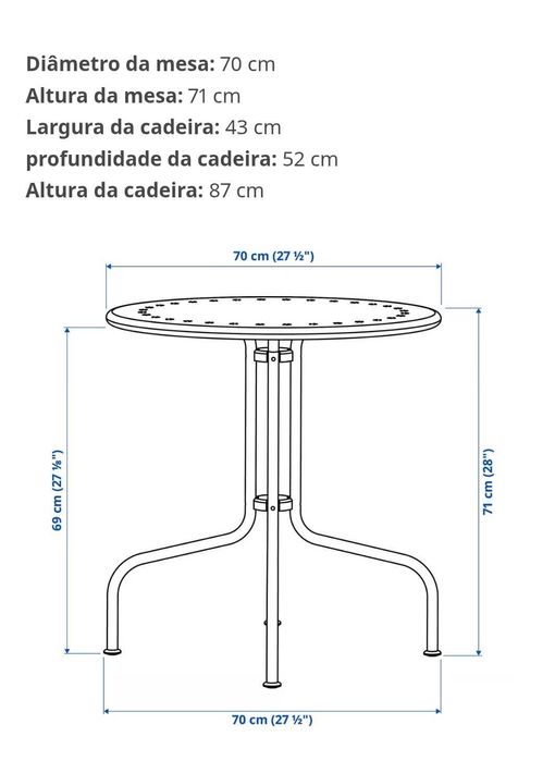 Conjunto de mesa +2 cadeiras para jardim / varanda